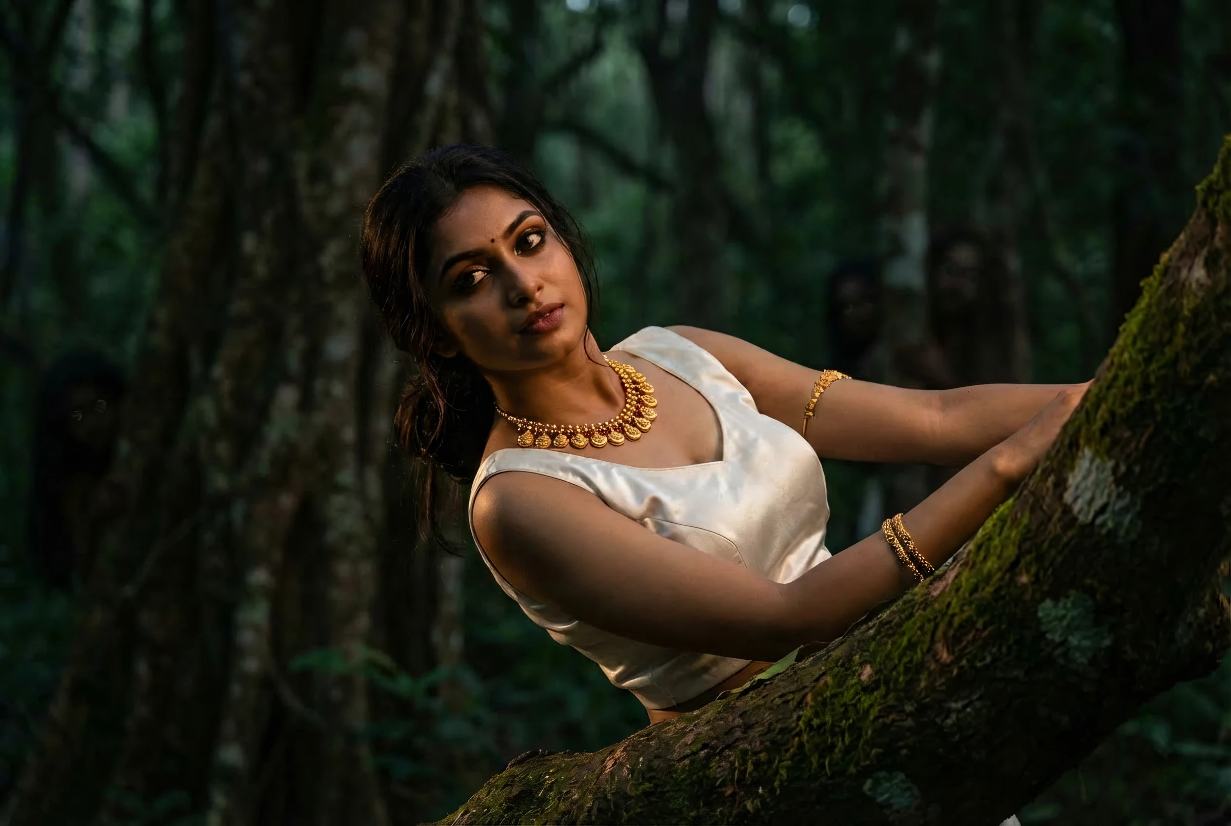 Forest editorial with Kerala temple gold jewellery in warm light